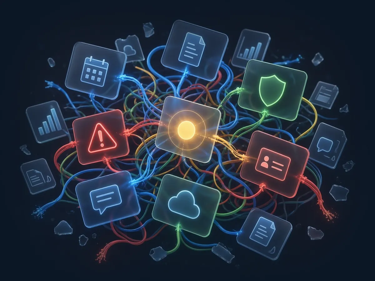 Disconnected business apps tangled in cables